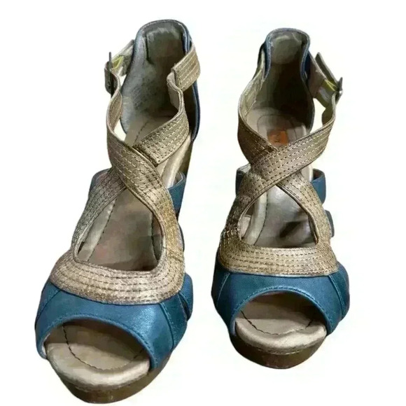 Miz Mooz Petra Retro Mary Jane Blue/Brown Leather Women's Heel Shoes Size 6.5 M - Picture 4 of 11